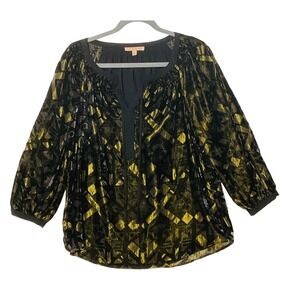 Gibson Latimer womens blouse velvet metallic black gold party glam whimsigoth M‎